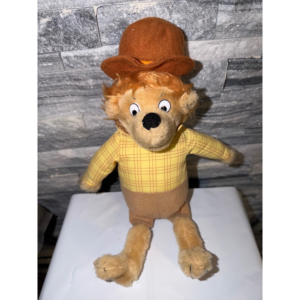 Vintage Papa Berenstain Bear Plush 15 Inch Stuffed Animal Yellow Plaid Shirt Hat